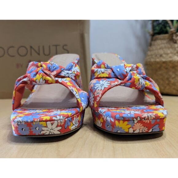 Coconuts by Matisse Red Floral Esme Knot Slide Heeled Dress Sandals Size 9 NIB - Picture 6 of 14